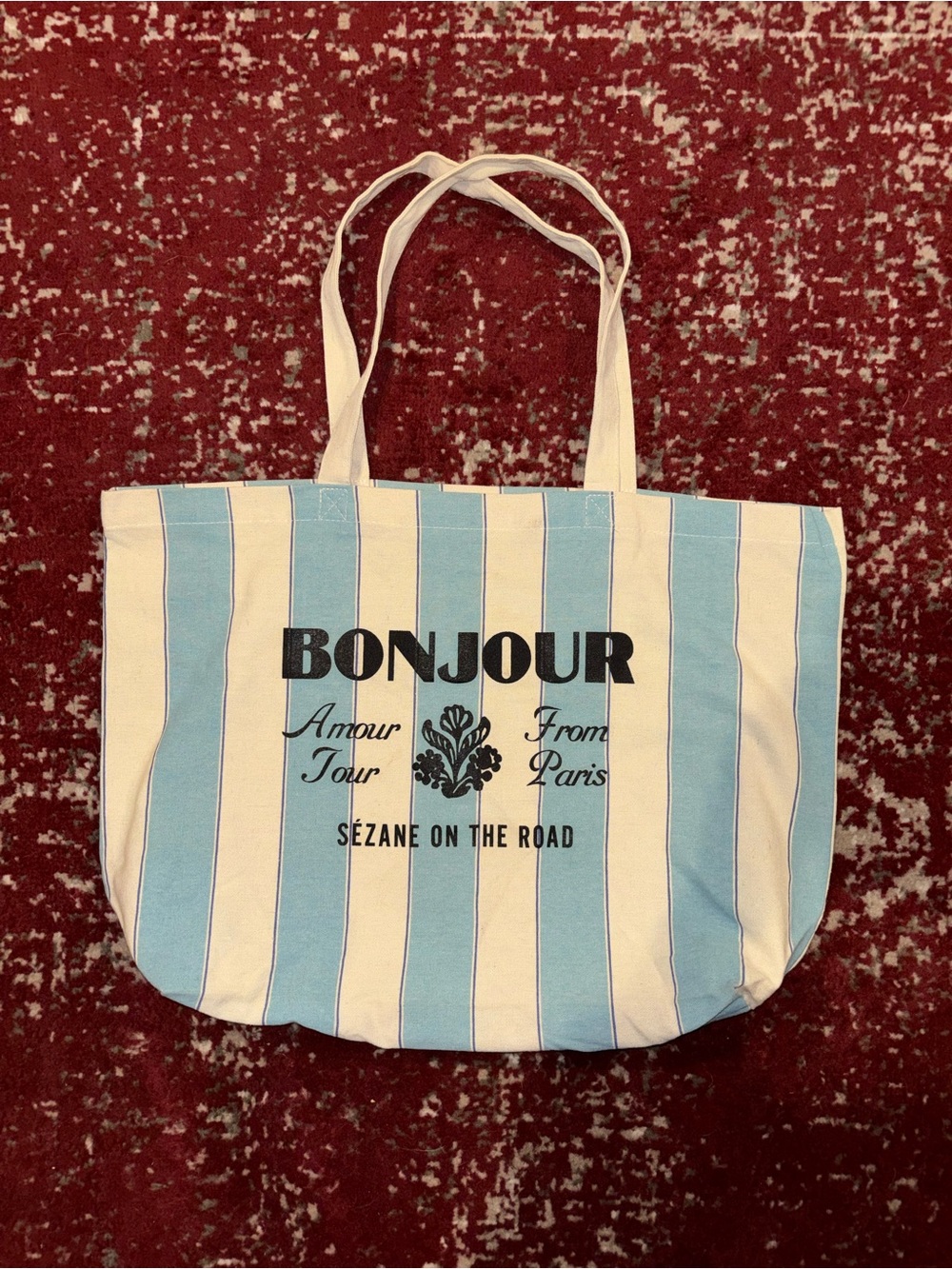 Sezane Striped Canvas Tote in Light Blue and Beige